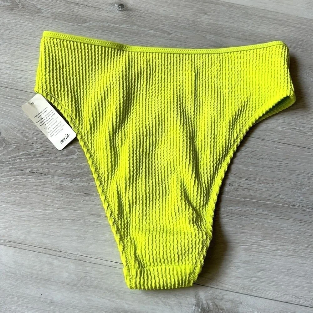 OFFLINE by Aerie OG Waffle Textured Bikini Bottom Lime Green Small New With Tags